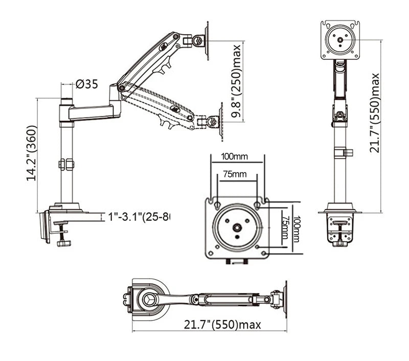 NEW NB H100 Gas Spring 22-35" LCD LED Monitor Holder Arm Full Motion Desktop Monitor TV Mount Bracket Load 2-12 kgs