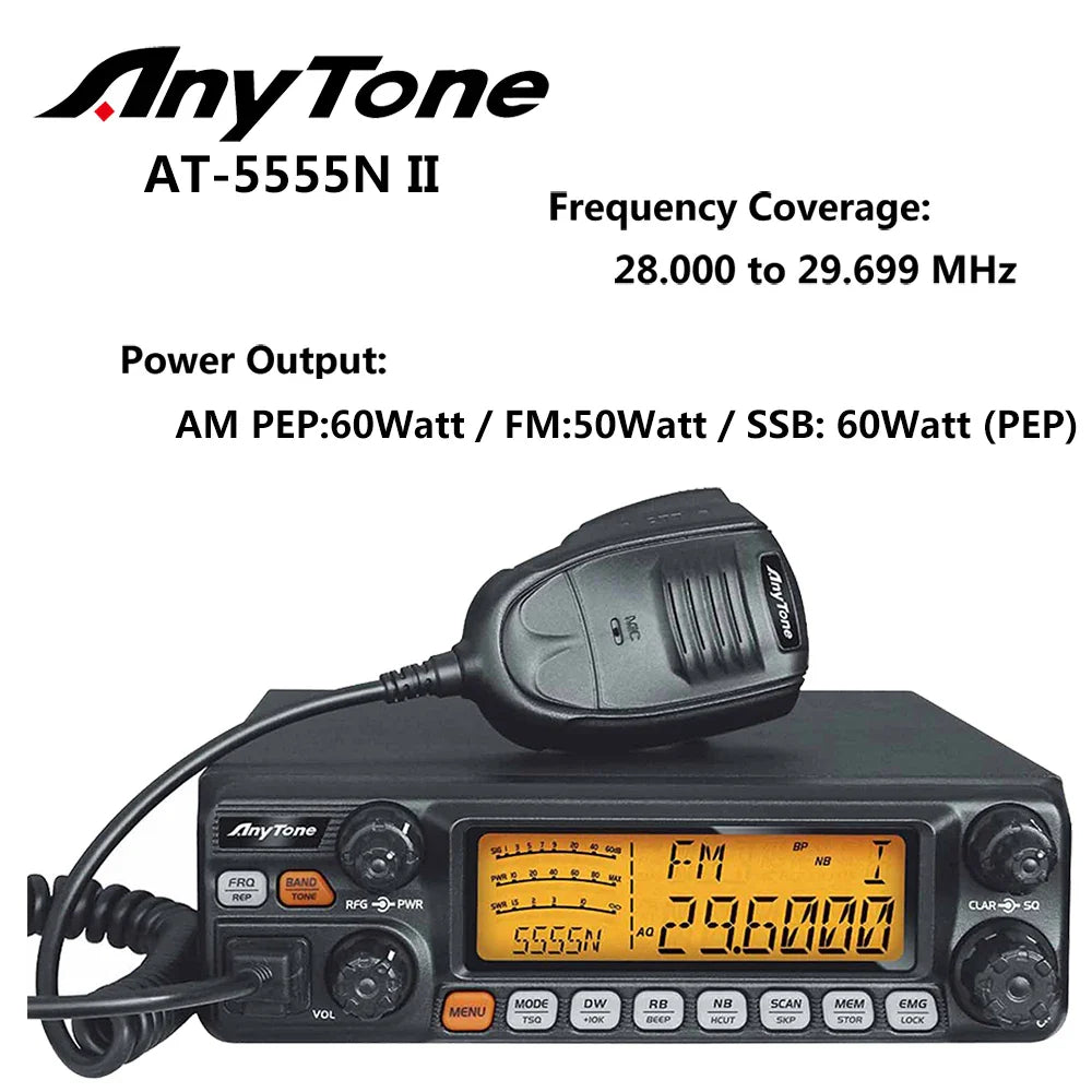 New ANYTONE AT-5555N II 28.000-29.700MHz Radio Receiver 40 Channel Mobile AM/FM/SSB Mobile Receiver 11m Radio station