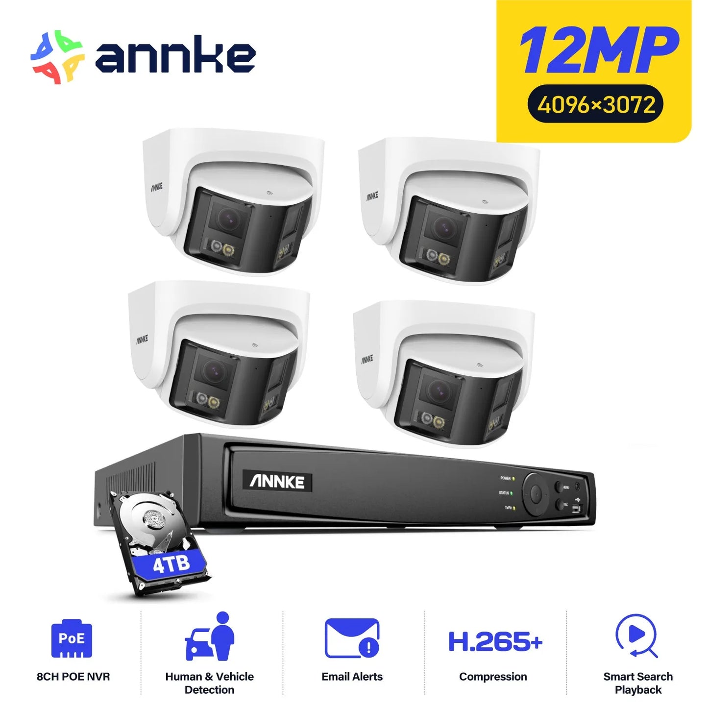 ANNKE 8MP 180°Panoramic Security Camera System POE Protection Dual Lens Camera Two Way Audio 8CH NVR Video CCTV Surveillance Kit