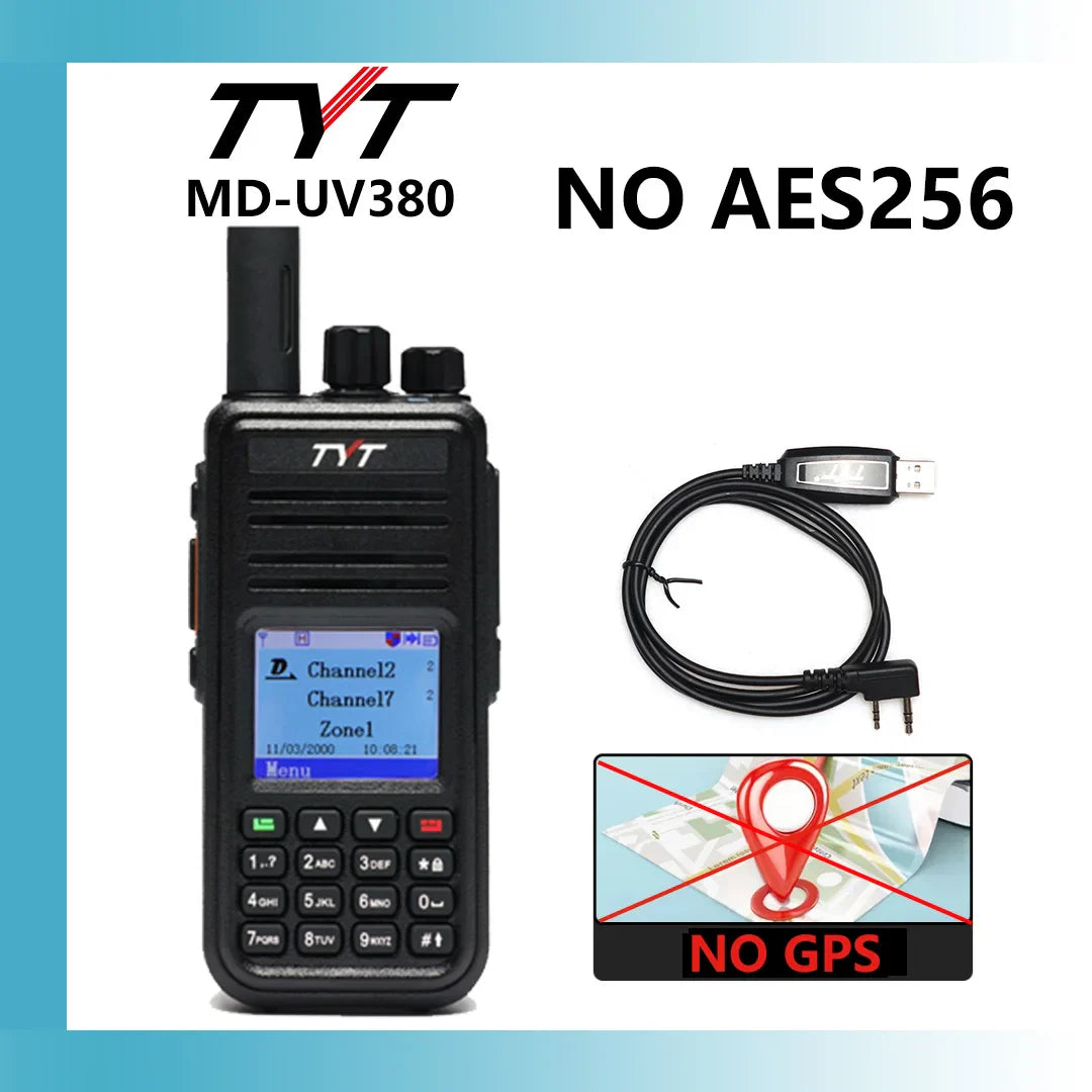 TYT NEW AES256 Encryption MD-UV380/390 Digital Walkie Talkie VHF UHF Dual Band Waterproof Radio GPS Ham Radio DMR Walkie Talkie