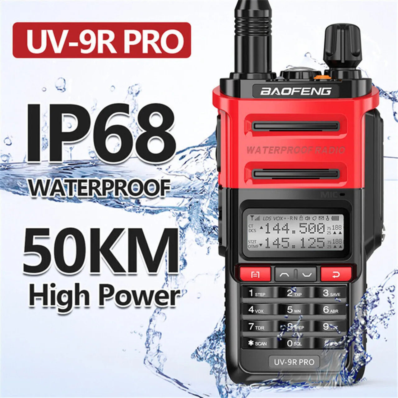 Baofeng UV 9R PRO IP68 Waterproof Walkie Talkie UHF/VHF 8W Dual Band High Power Long Range Radio + Earpiece