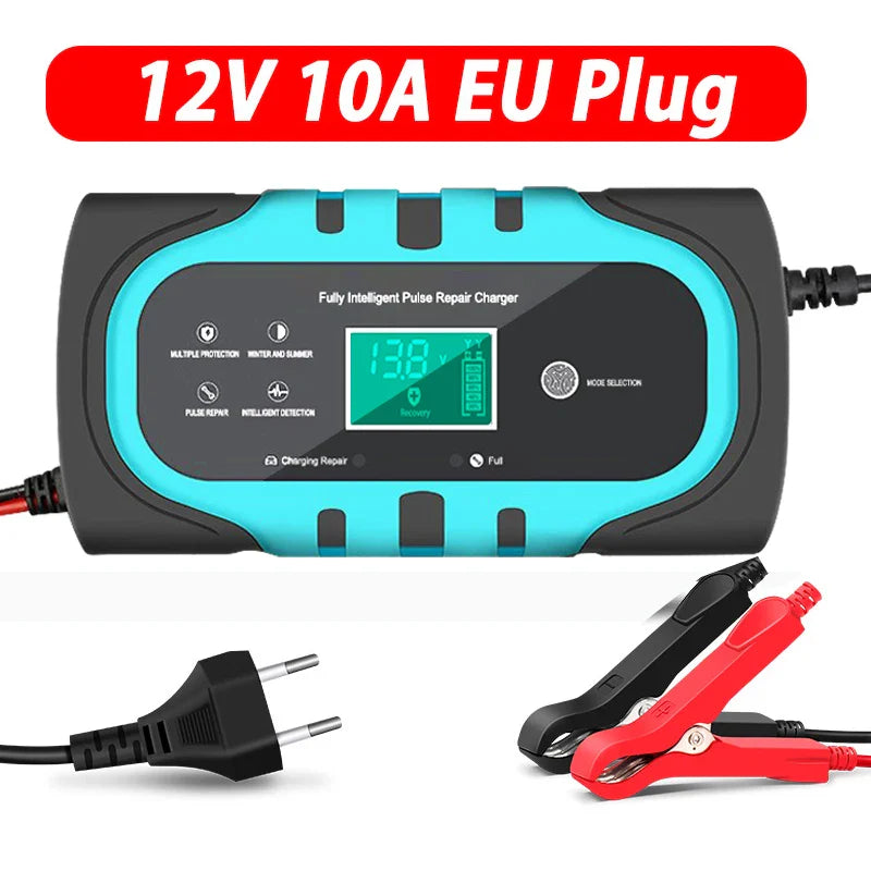 12V-24V 7-stage smart Car Battery-Charger Full Automatic 10A Digital Car Battery Charger Pulse Repair for AGM GEL WET Lead Acid