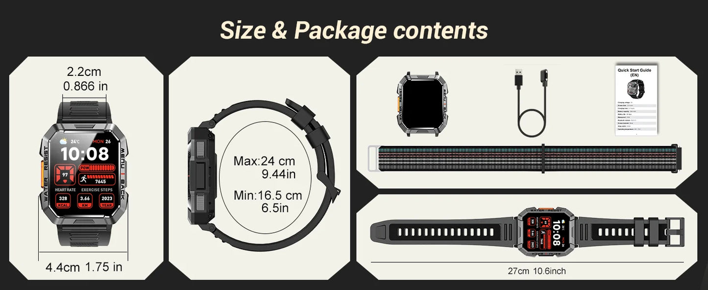 Blackview New Smart Watch 2.01'' HD Display Outdoor Men's Watches with Emergency Lighting Bluetooth Call Waterproof Smartwatch