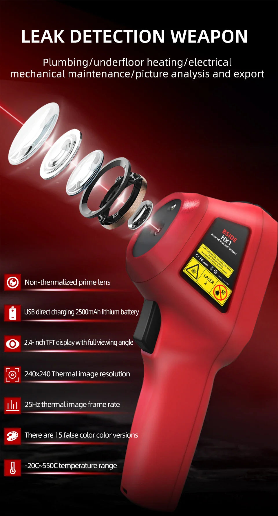 BSIDE HX1 Thermal Imaging Camera 240X240 Thermal Imager Infrared Temperature Meter For Repair PCB, Pipeline Detection