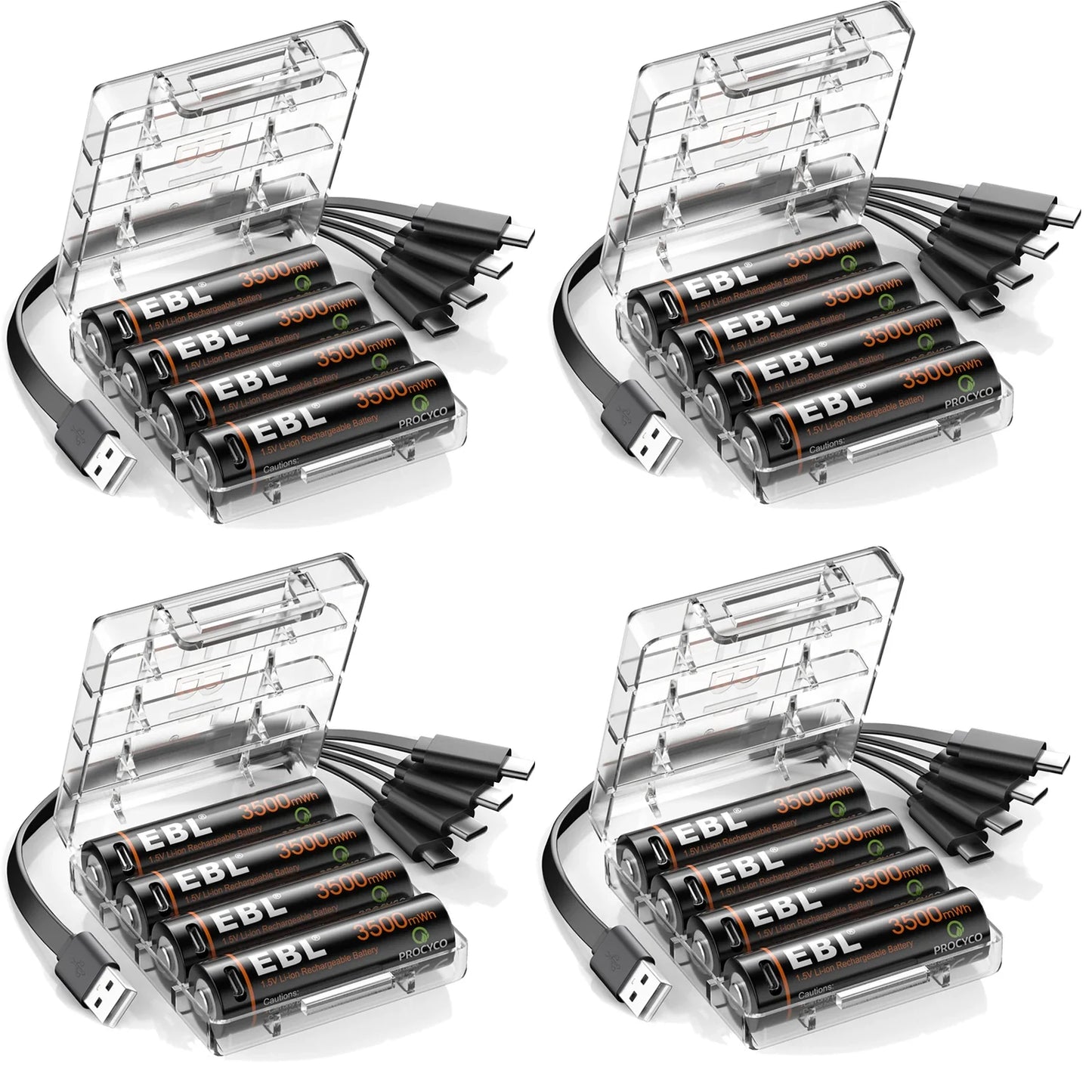 EBL Rechargeable 1.5V AA 3500mWh Lithium Batteries with USB Cable Li-ion Battery 1600+ Cycles For Remote Control Toy