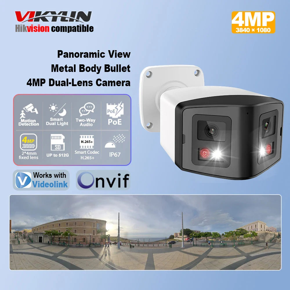 VIKYLIN 180° Panoramic View 4MP Dual-Lens PoE Security IP Camera CCTV Home Outdoor Video Surveillance POE Security camera Onvif