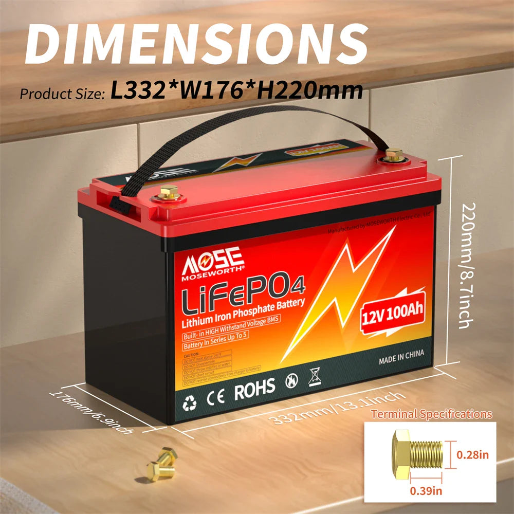 12V 100Ah 140Ah 168Ah 200Ah 300Ah LiFePO4 Battery 12.8V Lithium Iron Phosphate Battery Built-in BMS Deep Cycle for Solar Boat