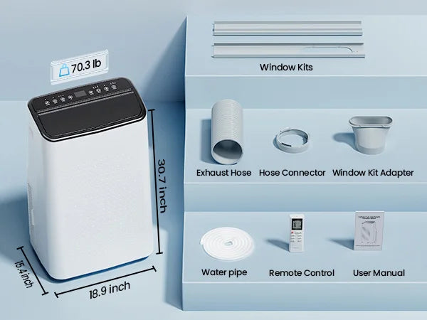 Movyxor 15000 BTU Portable Air Conditioner,Portable AC with Dehumidifier & Fan, 2 Fan Speeds, 24H Timer, Remote Control