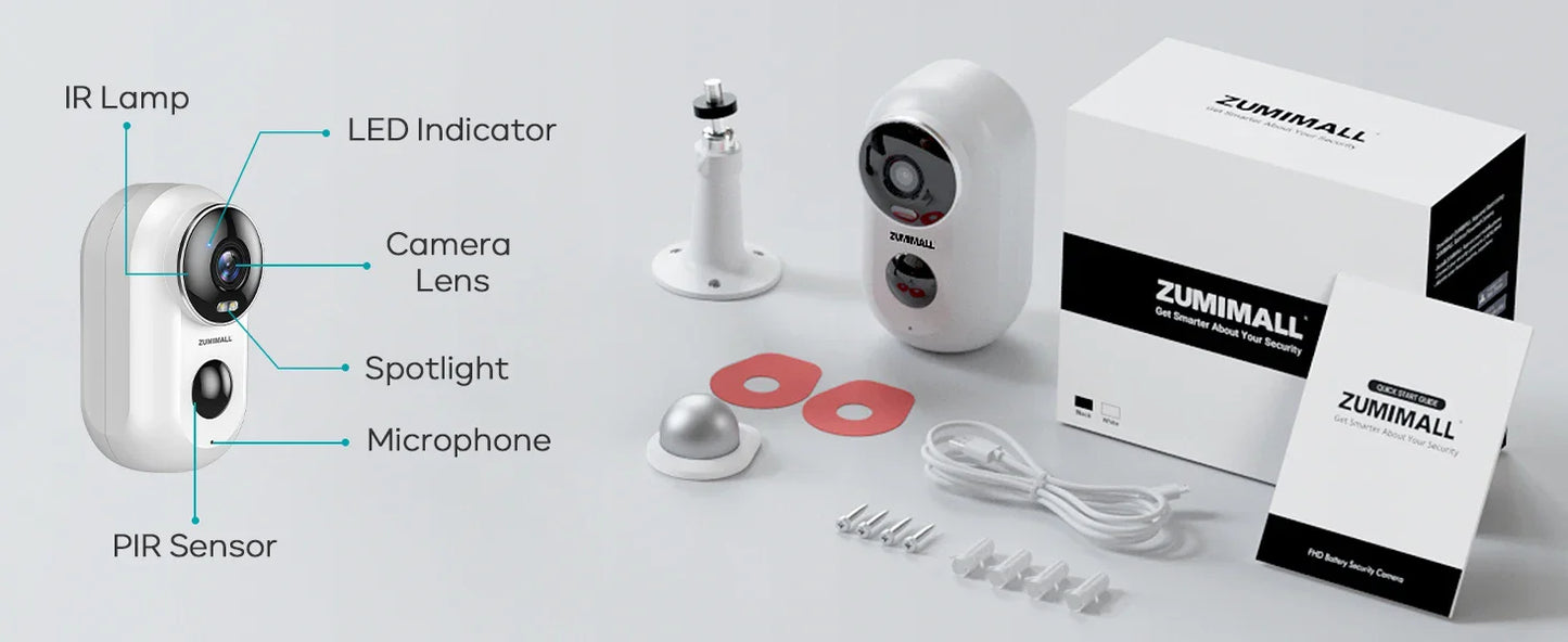 ZUMIMALL APP F5 Security Cameras Wireless Outdoor with Magnetic Mount, Battery Powered, 2.4G WiFi ,3MP Color Night Vision