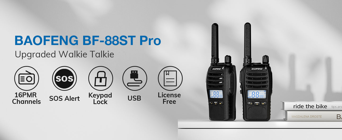 BAOFENG BF-88ST Pro Walkie Talkie, Upgraded Long Range Rechargeable License-Free PMR446 Two Way Radios with LCD Display,4 Pack