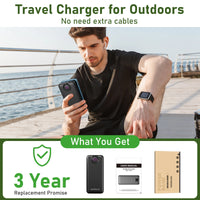 10000mAh 22.5W Portable Charger with Built in Cables 4 Outputs 2 Inputs 5V/3A Fast Charging Power Bank for iPhone Android iPad