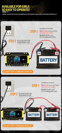 12V-24V 8A Full Automatic Battery-chargers Digital LCD Display Car Battery Chargers Power Puls Repair Chargers Wet Dry Lead Acid