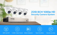 ZOSI 8CH 1080P HD Wired Security Cameras System 5MP Lite 8Channel HD-TVI DVR Recorder 4pcs 2MP Surveillance CCTV Cameras kit
