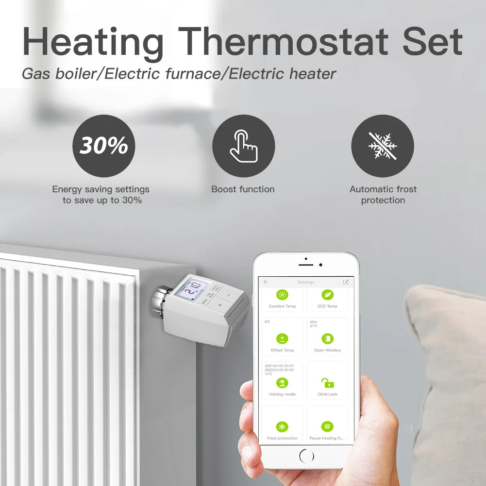 MOES Tuya ZigBee3.0 Radiator Actuator Valve Smart Thermostat Temperature Controller Internal Sensor TRV Voice Control with Alexa