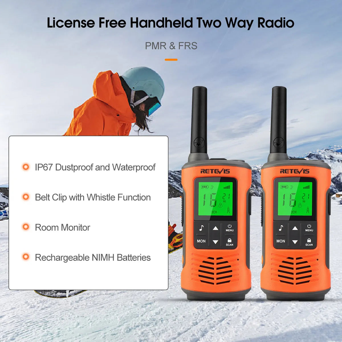 Retevis RT45P IP67 Waterproof Walkie Talkie 2pcs Rechargeable 2-way Radio Receiver PMR446 License Free Type-C for Camping hiking