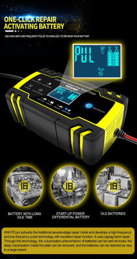 12V-24V 8A Full Automatic Battery-chargers Digital LCD Display Car Battery Chargers Power Puls Repair Chargers Wet Dry Lead Acid