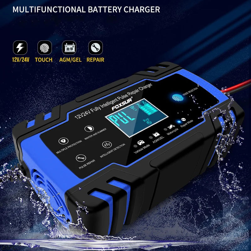 12V-24V 8A Full Automatic Battery-chargers Digital LCD Display Car Battery Chargers Power Puls Repair Chargers Wet Dry Lead Acid