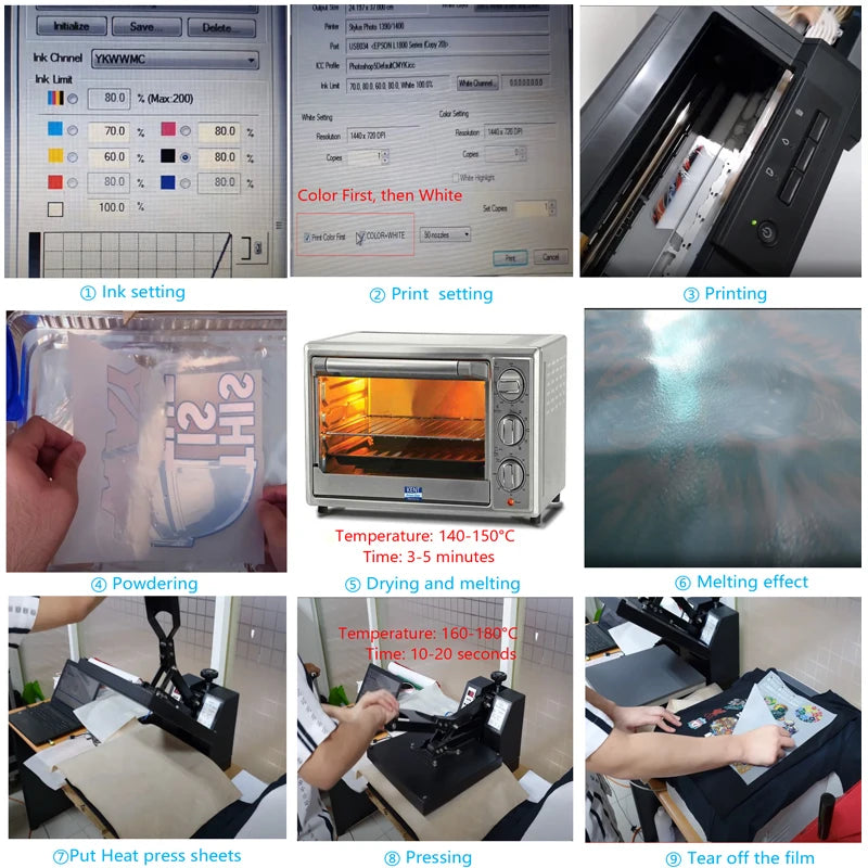 250ml 5Color SET DTF Ink Film Transfer Ink For Epson I3200 L1800 L800 1390 L805 for Epson XP600 I1600 printhead