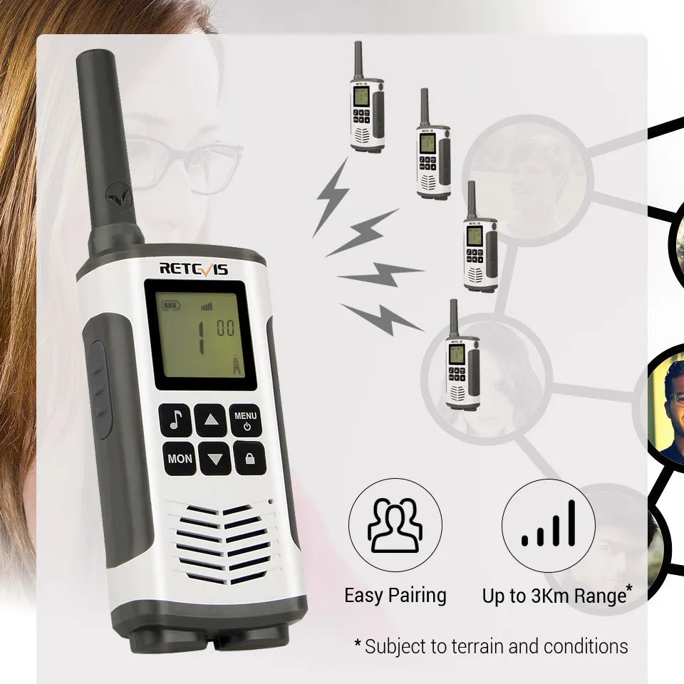 Retevis RT45P IP67 Waterproof Walkie Talkie 2pcs Rechargeable 2-way Radio Receiver PMR446 License Free Type-C for Camping hiking