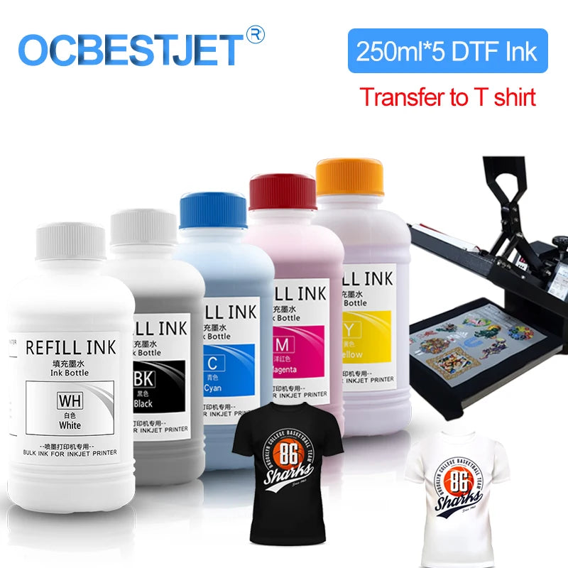 250ml 5Color SET DTF Ink Film Transfer Ink For Epson I3200 L1800 L800 1390 L805 for Epson XP600 I1600 printhead