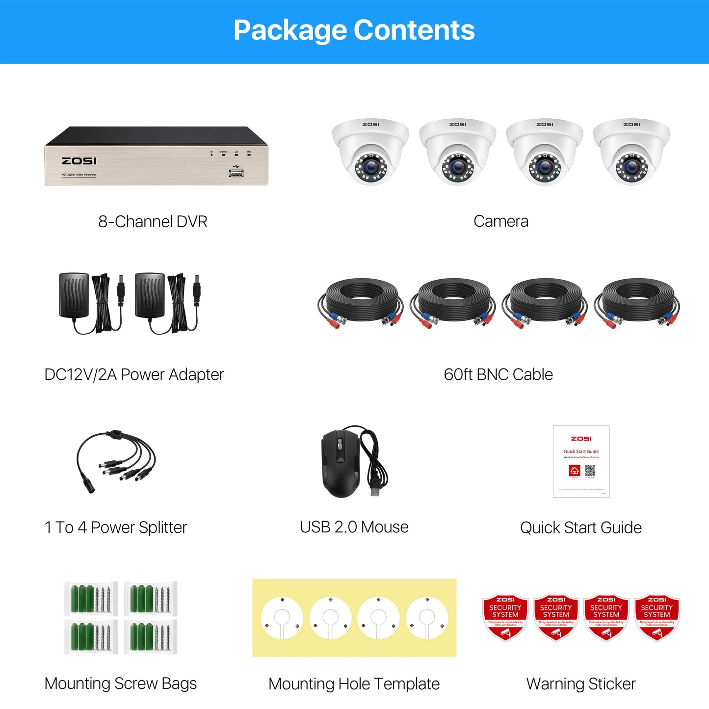 ZOSI 8CH 1080P HD Wired Security Cameras System 5MP Lite 8Channel HD-TVI DVR Recorder 4pcs 2MP Surveillance CCTV Cameras kit