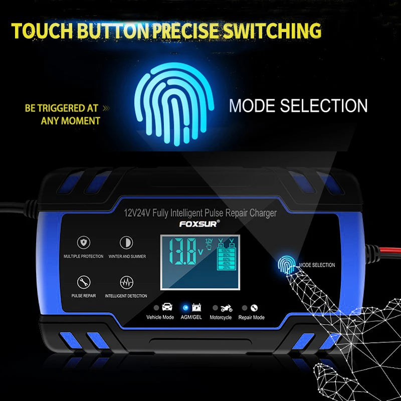 12V-24V 8A Full Automatic Battery-chargers Digital LCD Display Car Battery Chargers Power Puls Repair Chargers Wet Dry Lead Acid