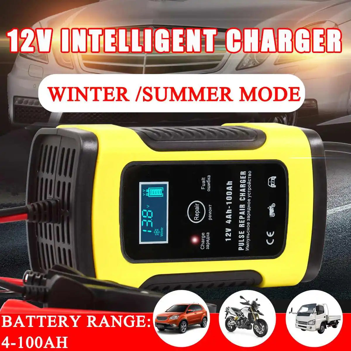 12V 6A Full Automatic Car Battery Charger Power Pulse Repair Chargers Wet Dry Lead Acid Battery Chargers Digital LCD Display