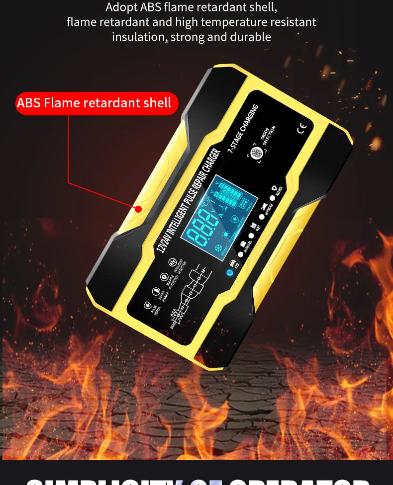 12V-24V 7-stage smart Car Battery-Charger Full Automatic 10A Digital Car Battery Charger  Pulse Repair for AGM GEL WET Lead Acid