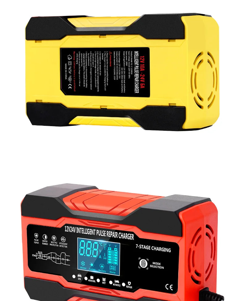 12V-24V 7-stage smart Car Battery-Charger Full Automatic 10A Digital Car Battery Charger  Pulse Repair for AGM GEL WET Lead Acid