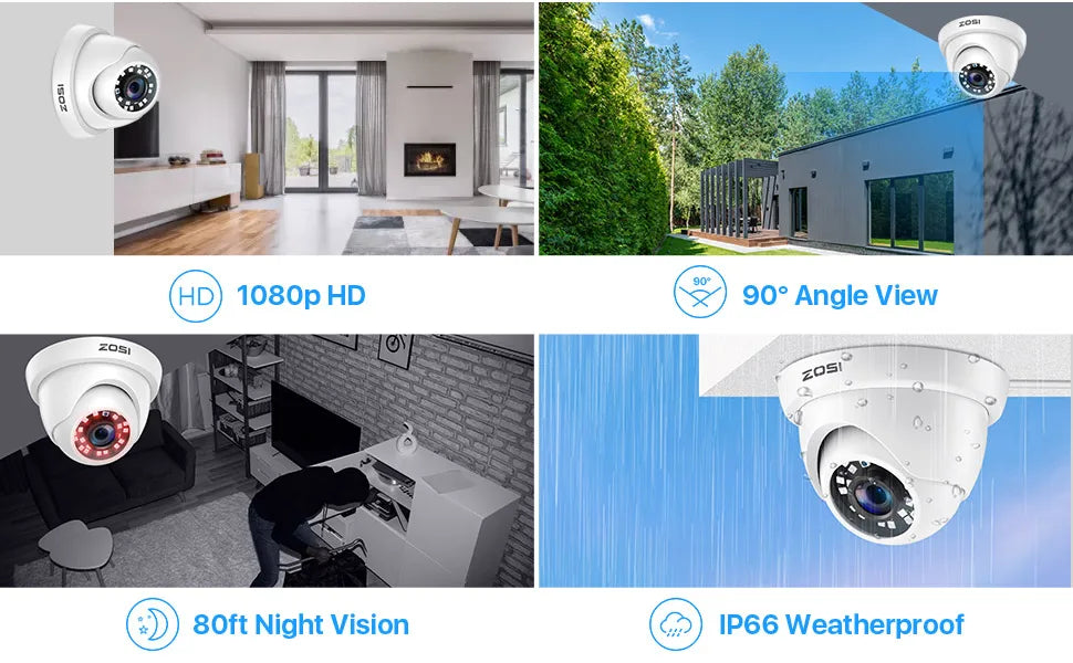 ZOSI 8CH 1080P HD Wired Security Cameras System 5MP Lite 8Channel HD-TVI DVR Recorder 4pcs 2MP Surveillance CCTV Cameras kit