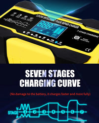 12V-24V 7-stage smart Car Battery-Charger Full Automatic 10A Digital Car Battery Charger  Pulse Repair for AGM GEL WET Lead Acid