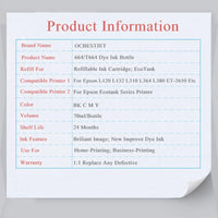 664 Dye Ink For Epson L120 L132 L210 L310 L365 L380 L382 L486 L550 L800 L805 L1300 L1455 ET-2500 ET-2650 ET-16500 Printer