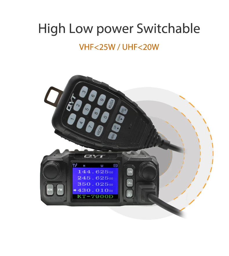 Latest Version Mini Mobile Radio QYT KT-7900D 25W Quad Band 144/220/350/440MHz KT7900D UV transceiver or with Power Supply
