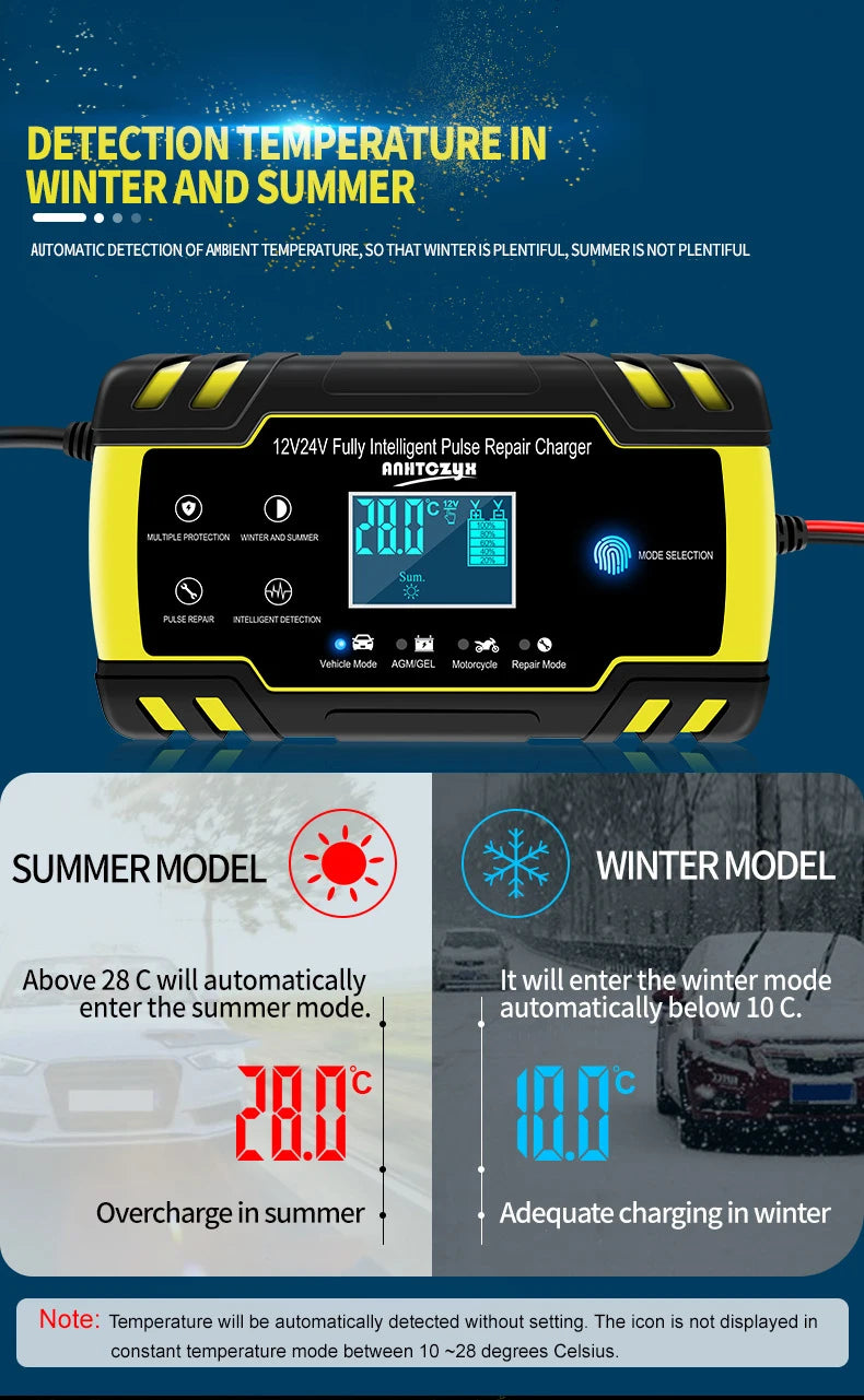 12V-24V 8A Full Automatic Battery-chargers Digital LCD Display Car Battery Chargers Power Puls Repair Chargers Wet Dry Lead Acid
