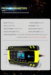 12V-24V 8A Full Automatic Battery-chargers Digital LCD Display Car Battery Chargers Power Puls Repair Chargers Wet Dry Lead Acid