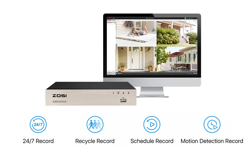 ZOSI 8CH 1080P HD Wired Security Cameras System 5MP Lite 8Channel HD-TVI DVR Recorder 4pcs 2MP Surveillance CCTV Cameras kit