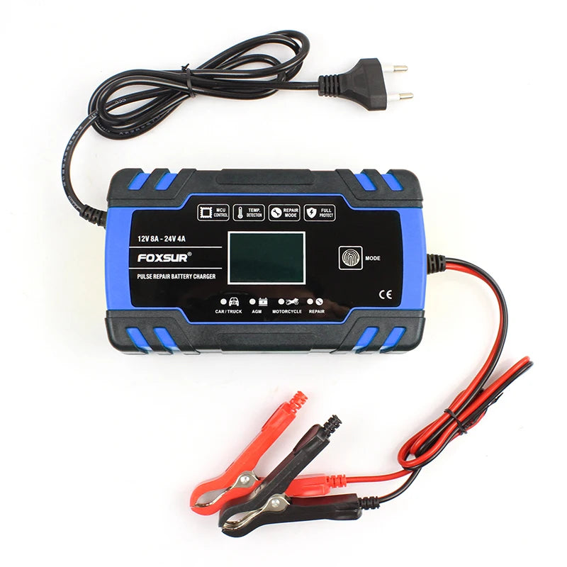 12V-24V 8A Full Automatic Battery-chargers Digital LCD Display Car Battery Chargers Power Puls Repair Chargers Wet Dry Lead Acid