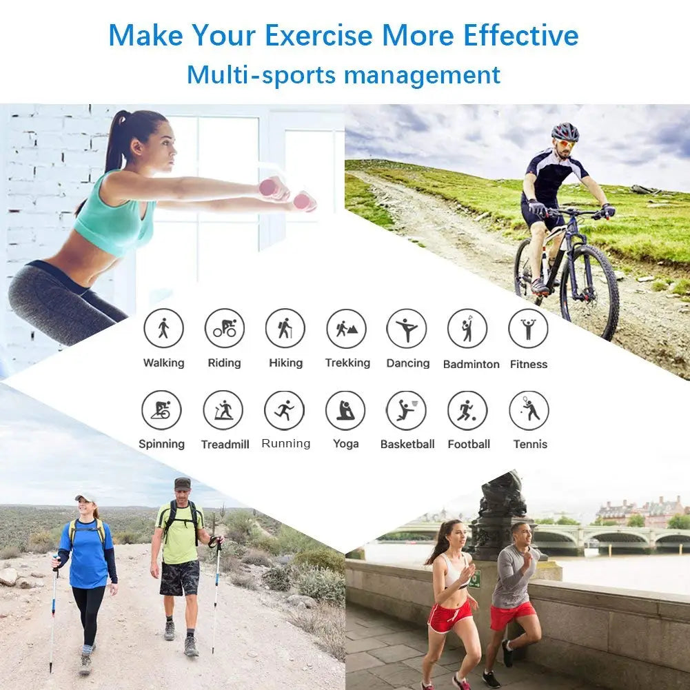 Smart Sports Bracelet MenAnd Women Pedometer Heart Rate Blood Pressure Fitness Ttracker Smartwatch Bluetooth For iOS Android+BOX