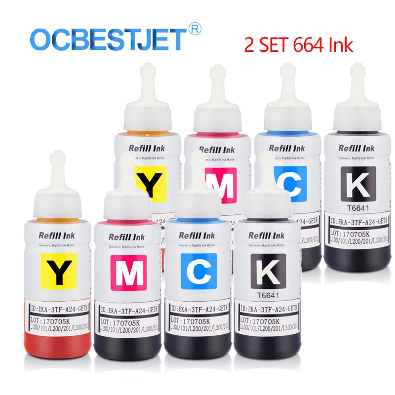 664 Dye Ink For Epson L120 L132 L210 L310 L365 L380 L382 L486 L550 L800 L805 L1300 L1455 ET-2500 ET-2650 ET-16500 Printer