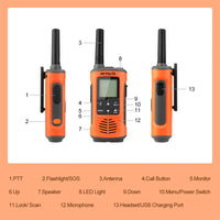 Retevis RT45P IP67 Waterproof Walkie Talkie 2pcs Rechargeable 2-way Radio Receiver PMR446 License Free Type-C for Camping hiking