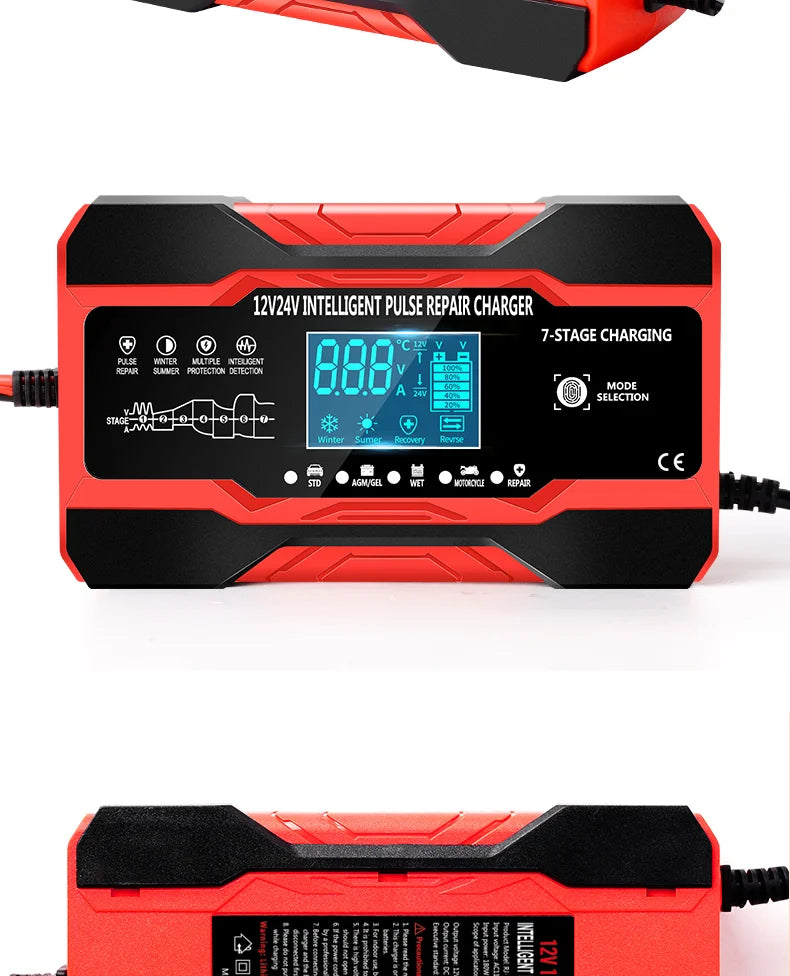 12V-24V 7-stage smart Car Battery-Charger Full Automatic 10A Digital Car Battery Charger  Pulse Repair for AGM GEL WET Lead Acid