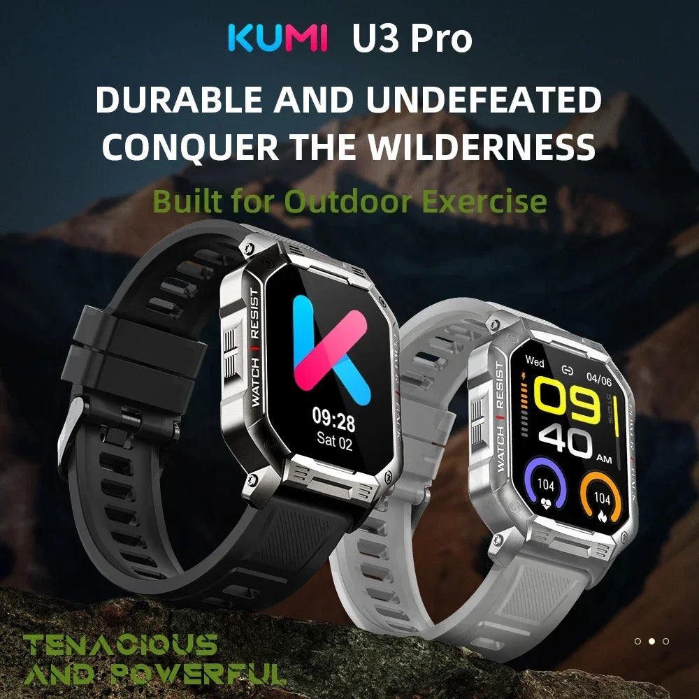New KUMI U3 Pro Smart Watch 1.83'' Smartwatch Bluetooth Call 100+ Sport Heart Rate for Men Women Support IP68 Waterproof
