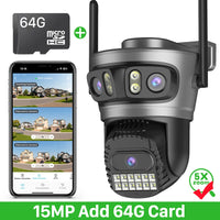 15MP 8K Wifi Camera Outdoor Three Lens Three Screens HD Wifi Security Camera Ai Human Detection PTZ 4K Home Surveillance Camera