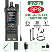 Walkie Talkie Baofeng UV-32 Multi Band 10W GPS Bluetooth Programming Amateur AM Two Way Radio with 2.0" Screen Type-C Ham Radio