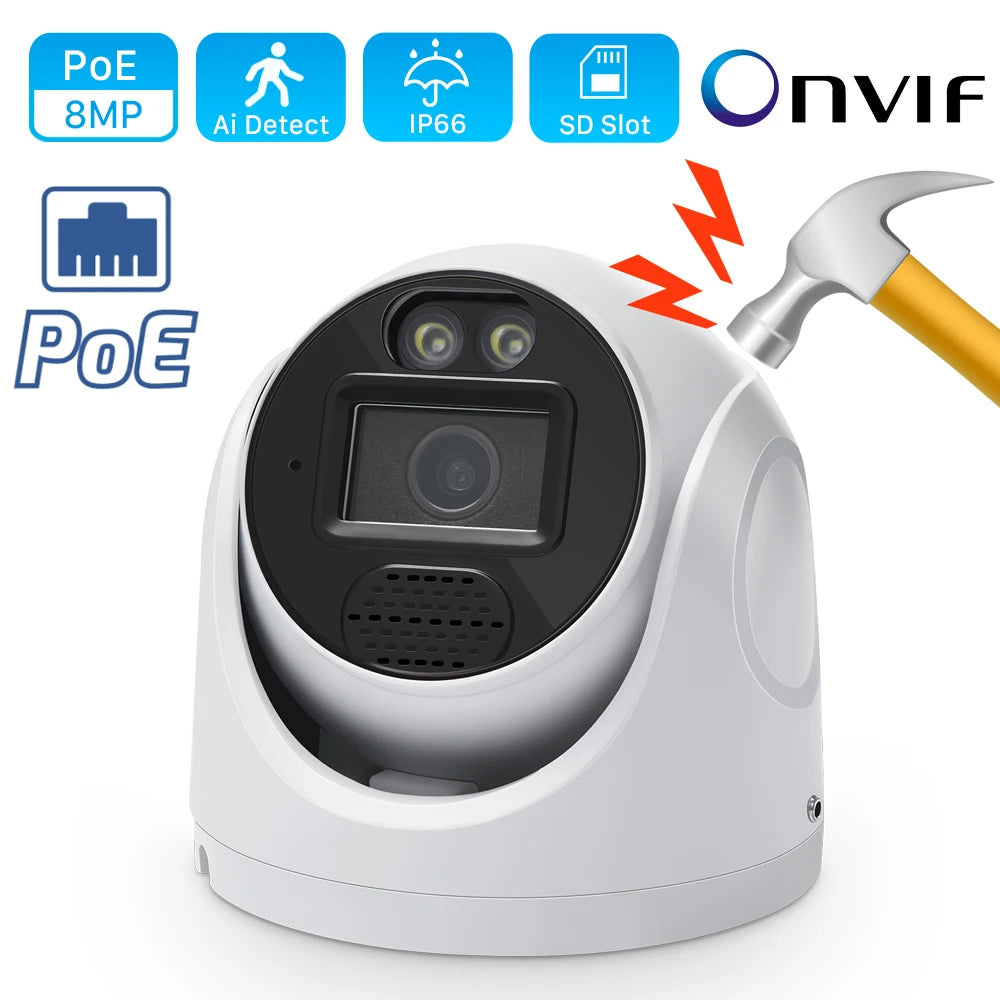 POE 4K 8MP IP Camera Outdoor Wide Angle 2.8mm Audio Onvif H.265 AI Humanoid detection Home CCTV Surveillance Camera SD Card Slot
