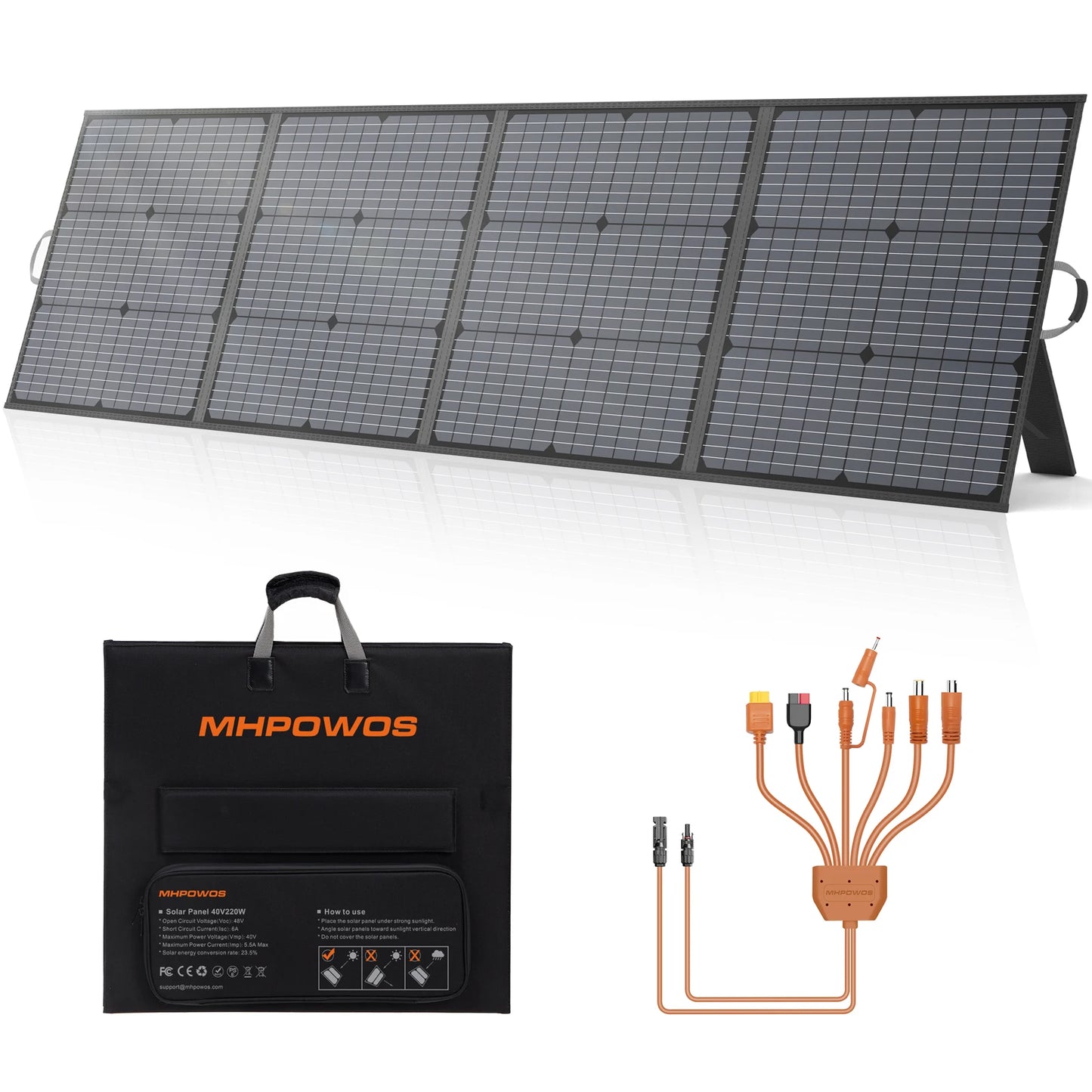 MHPOWOS 40V 220W Foldable Solar Panel, Waterproof IP67 Mobile Solar Charger for Power Supply, Laptop, Solar Generator, Fishing