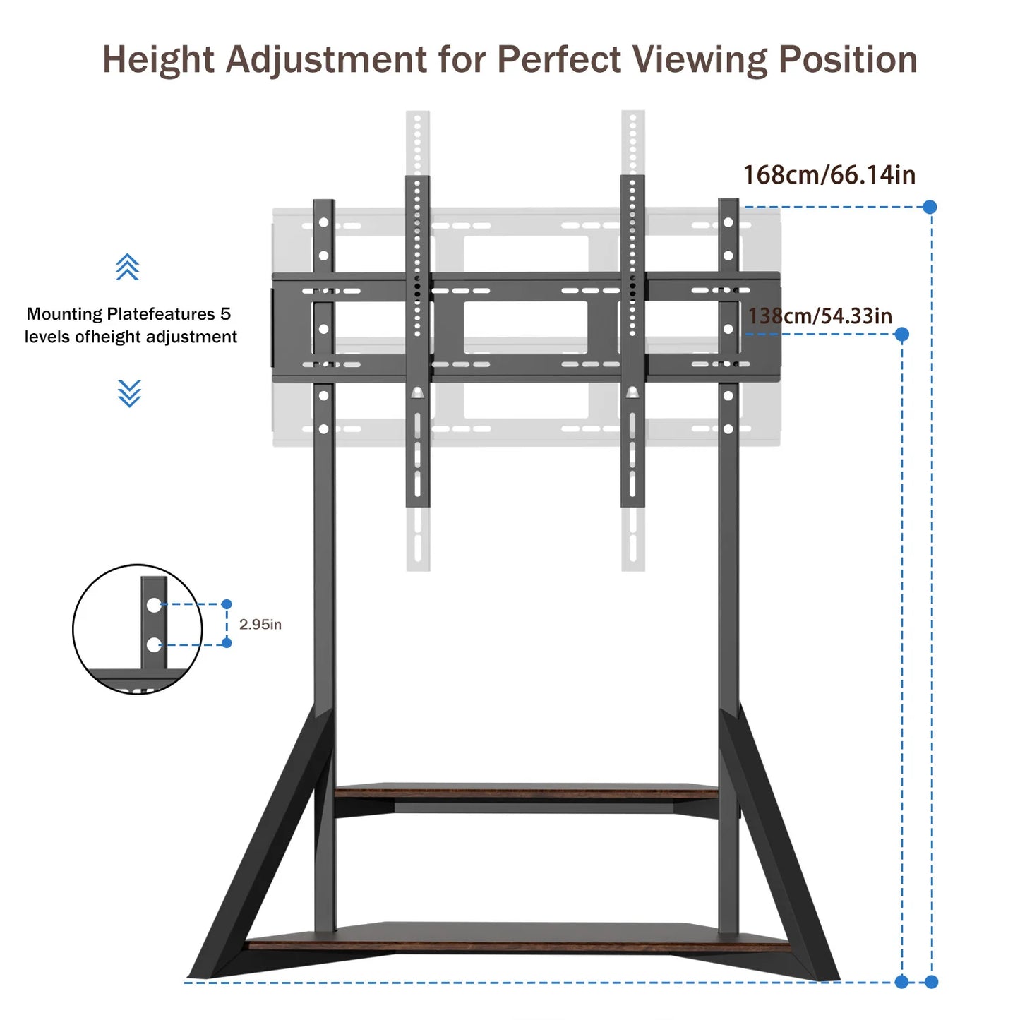 Adjustable Height Rolling Floor TV Stand Industrial Television TV Mount for 40-75 LCD LED Max Load 80KG