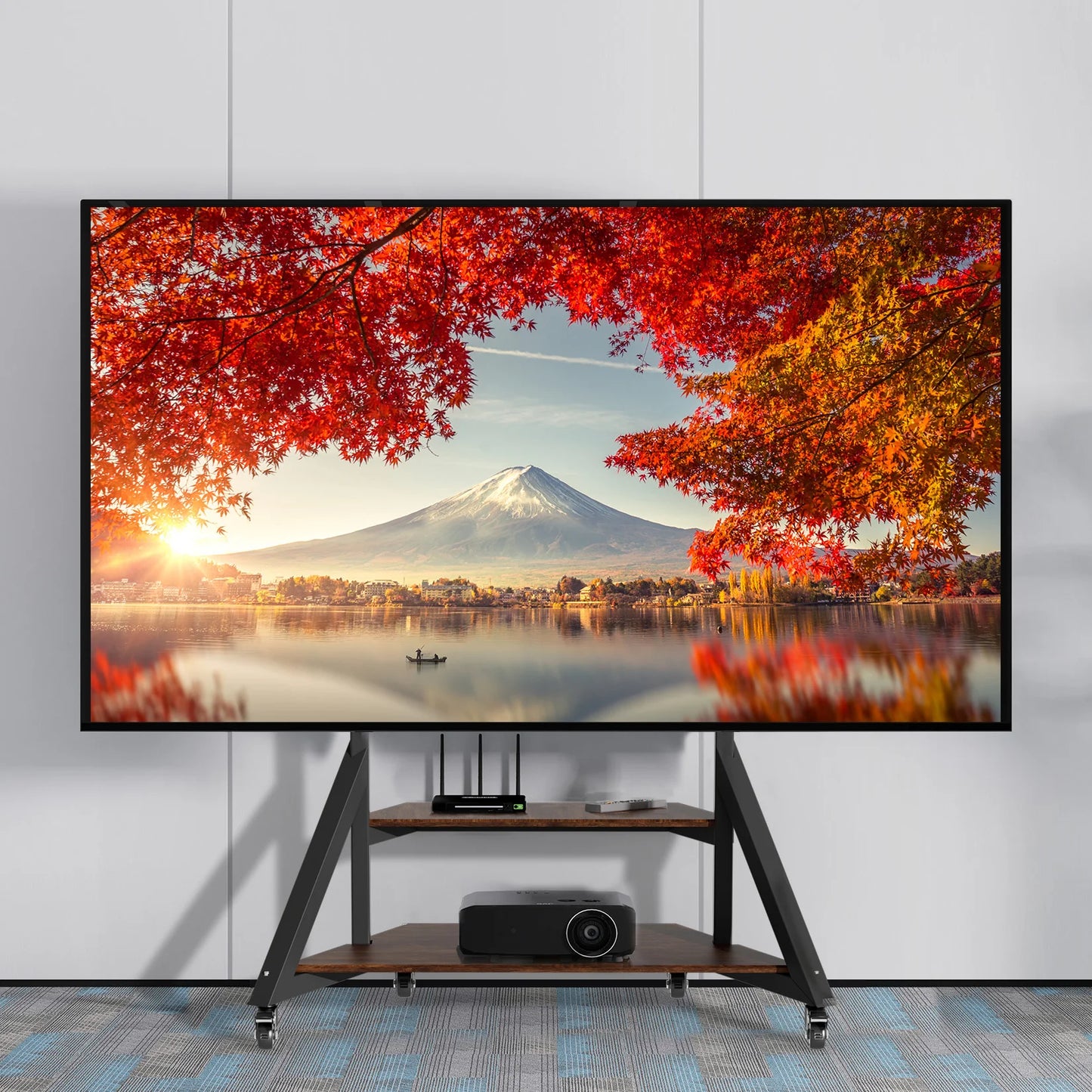 Adjustable Height Rolling Floor TV Stand Industrial Television TV Mount for 40-75 LCD LED Max Load 80KG
