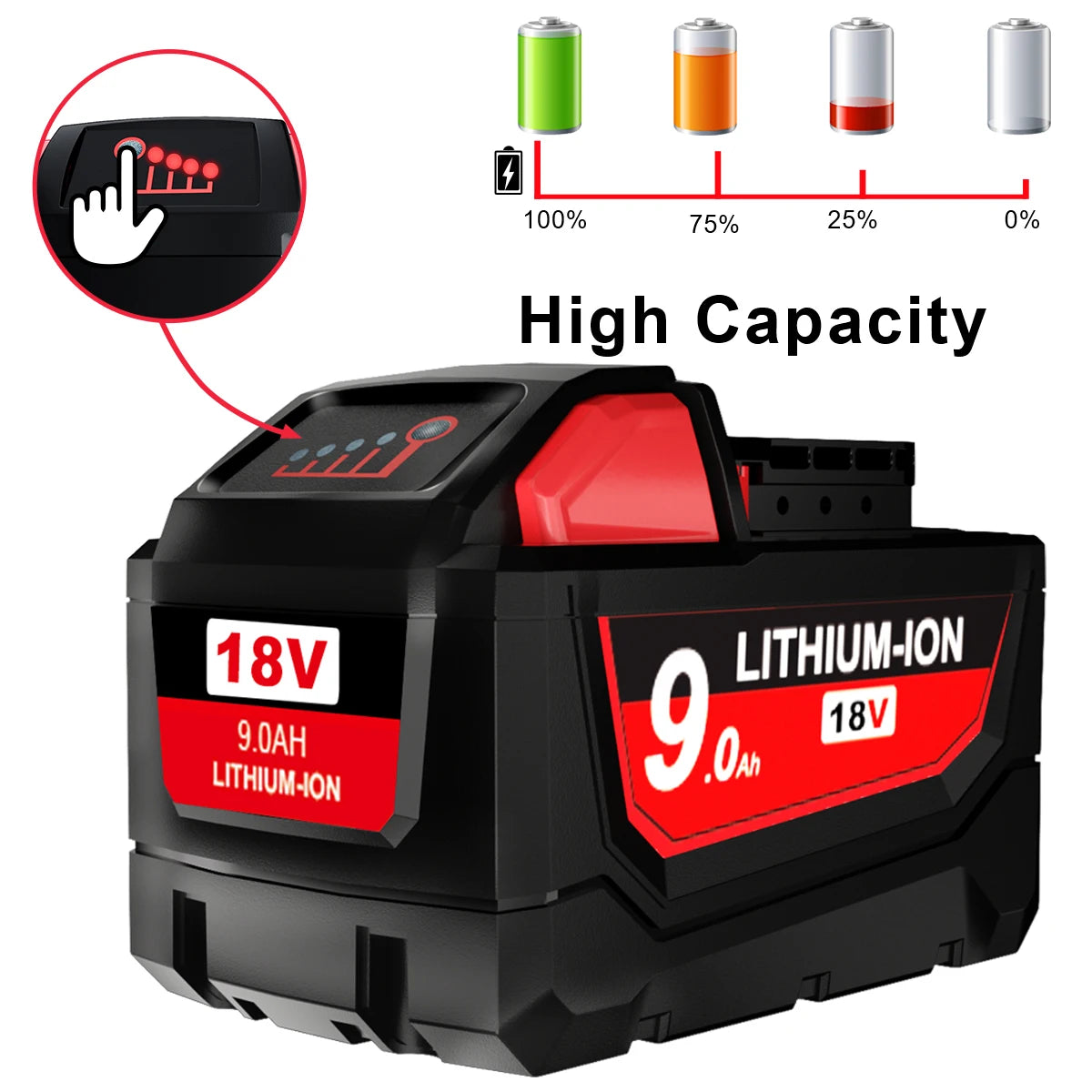 For Milwaukee 18V  M18 lithium 6.0Ah/9.0Ah XC Lithium Battery 48-11-1860 48-11-1850 48-11-1840 48-11-1820 Charger rechargeable P