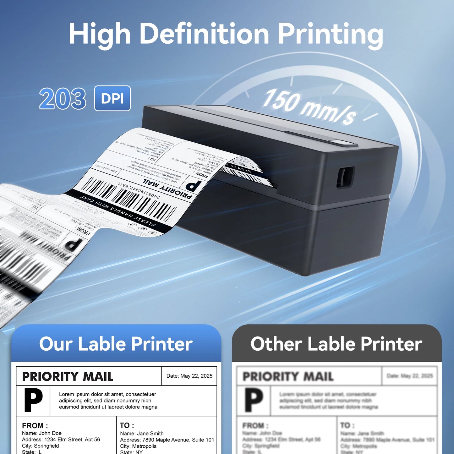 Thermal Label Printer Portable No Ink Required 300DPI 4x6 for Small Business WiFi Bluetooth USB High Speed Express Airway Bill